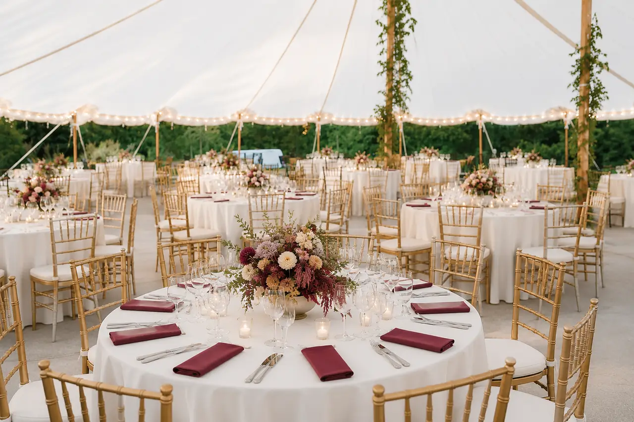 DeCordova Sculpture Park and Museum tented amaranth reception