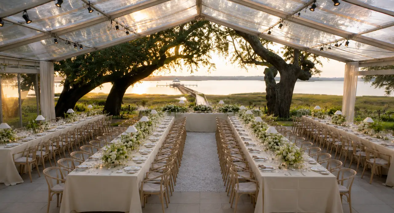 Lowndes Grove tented waterside reception