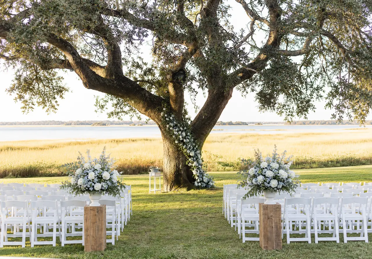The River House at Lowndes Grove ceremony under the tree
