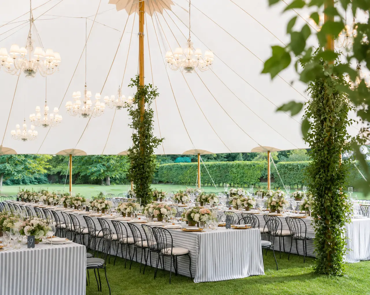 Tented garden wedding reception at The Reform Club in Amagansett