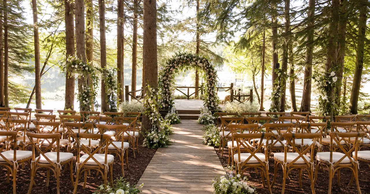 Cedar Lakes Estate rustic wooded ceremony