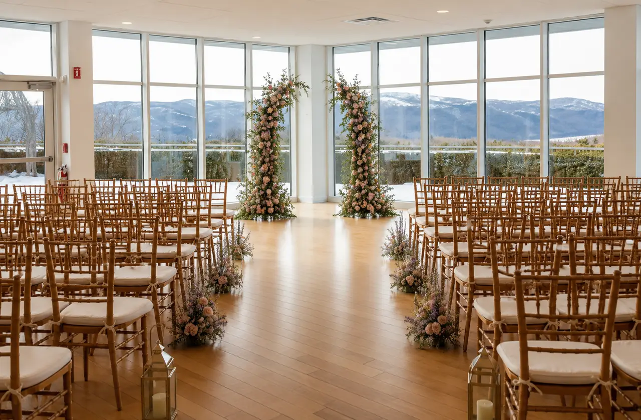 The Garrison indoor ceremony hillside view