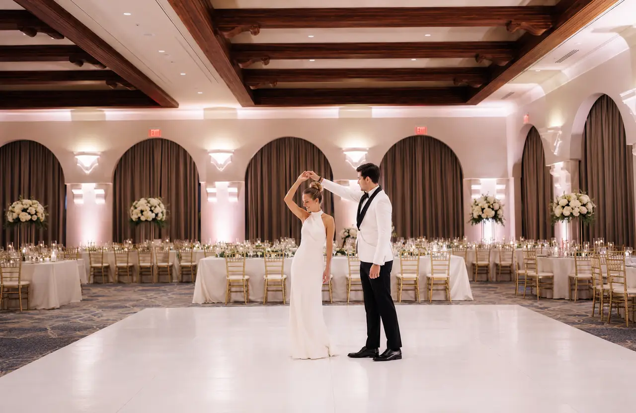 Hyatt Regency Huntington Beach Resort and Spa bride groom dance floor portrait