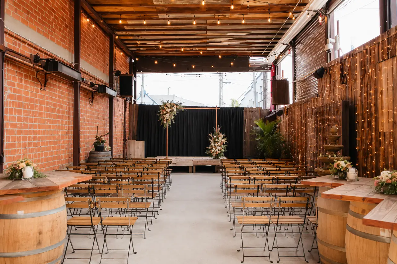 Coomber Craft Wines indoor industrial ceremony