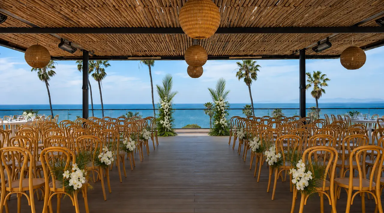 La Jolla Cove Rooftop by Wedgewood Weddings tropical decor ceremony