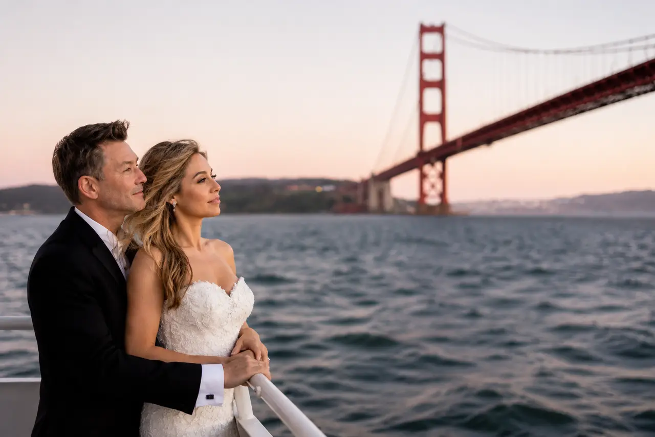 Luxe Cruises bride groom golden gate bridge