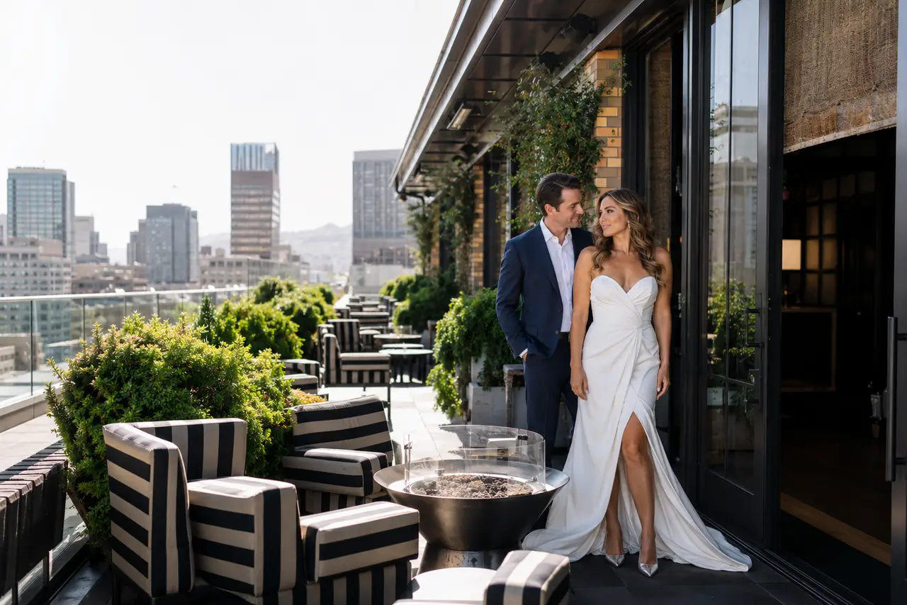 San Francisco Proper Hotel bride groom portrait