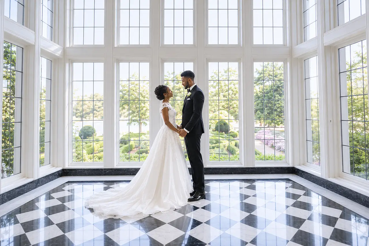 Kohl Mansion bride groom portrait