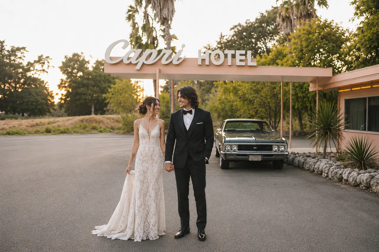 The Capri Hotel vintage boho bridal portrait