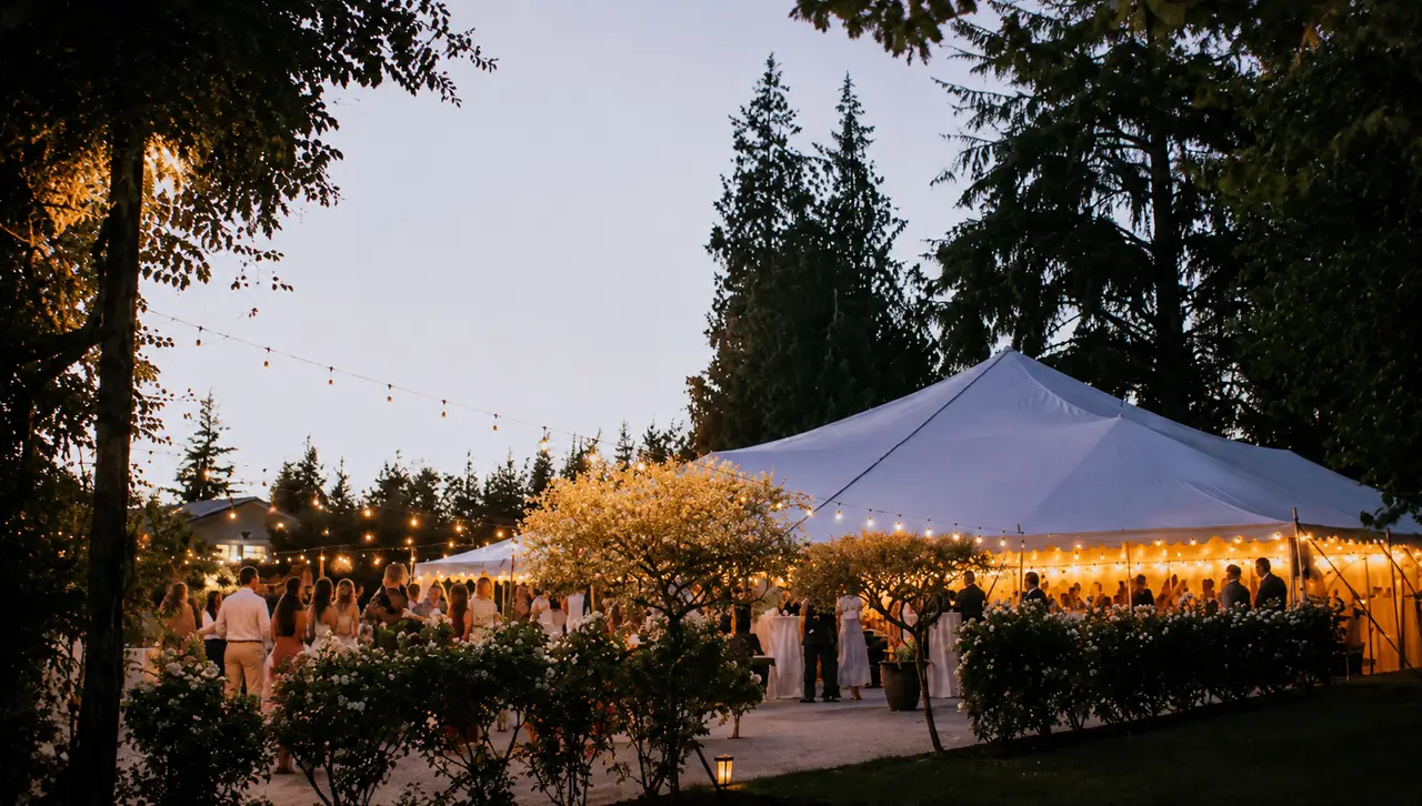 Tented wedding reception at Stepping Stones Garden in Burlington