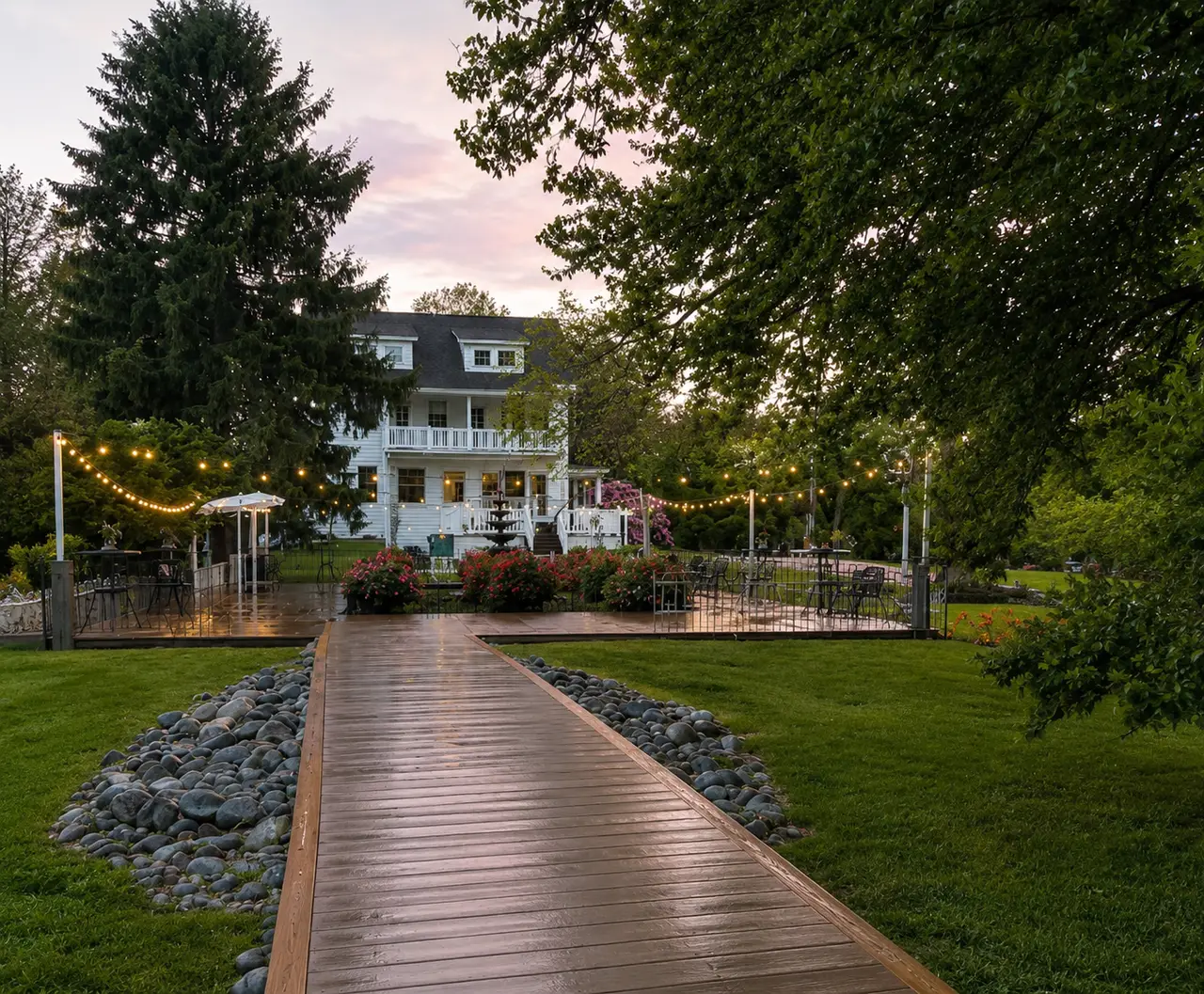 Comus Farm grounds at sunset