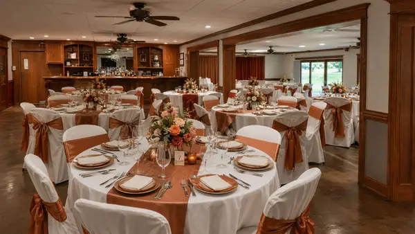 Elburn Lions Community Park Banquet Hall 70s themed wedding reception