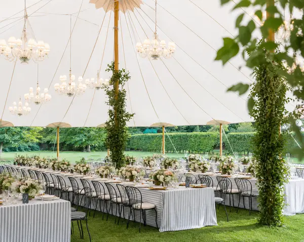 Tented garden wedding reception at The Reform Club in Amagansett