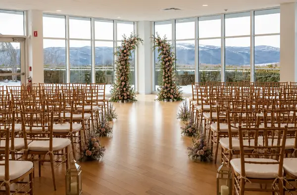The Garrison indoor ceremony hillside view