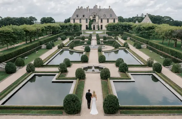Oheka Castle grounds drone shot of bride groom
