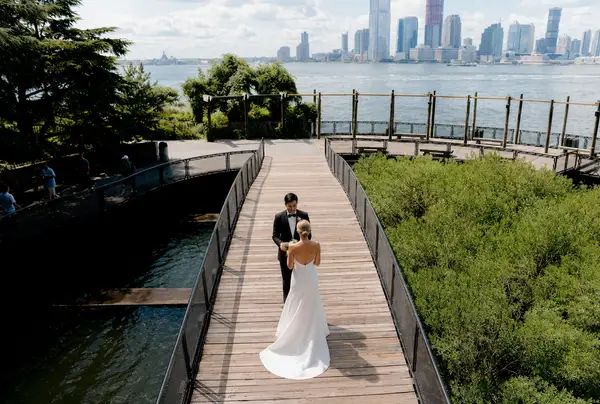The View at Battery Park aerial drone bridal portrait