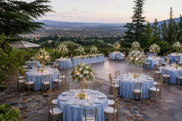 The Mountain Winery courtyard reception overlooking hillside