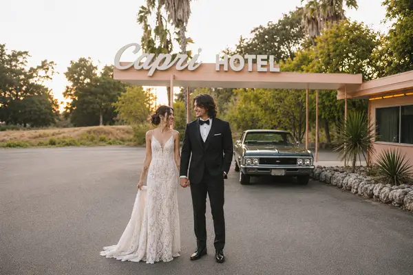 The Capri Hotel vintage boho bridal portrait