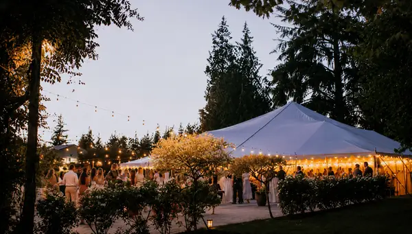 Tented wedding reception at Stepping Stones Garden in Burlington